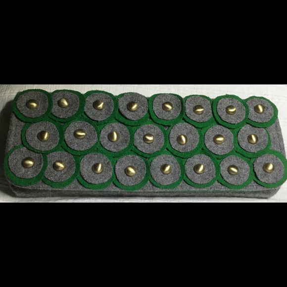 Woman’s Clutch Gray Green Wool Brass Accents - Picture 1 of 6